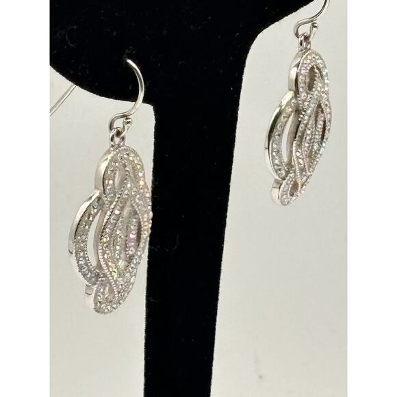 Sterling Silver CZ Fancy Flower Dangle Earrings 6.9g - Picture 12 of 15